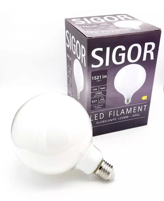 SIGOR 11W=100W Globe 125mm Filament opal E27 1521lm 2700K dimmbar LED Lampe G125 - A&T Onlineshop