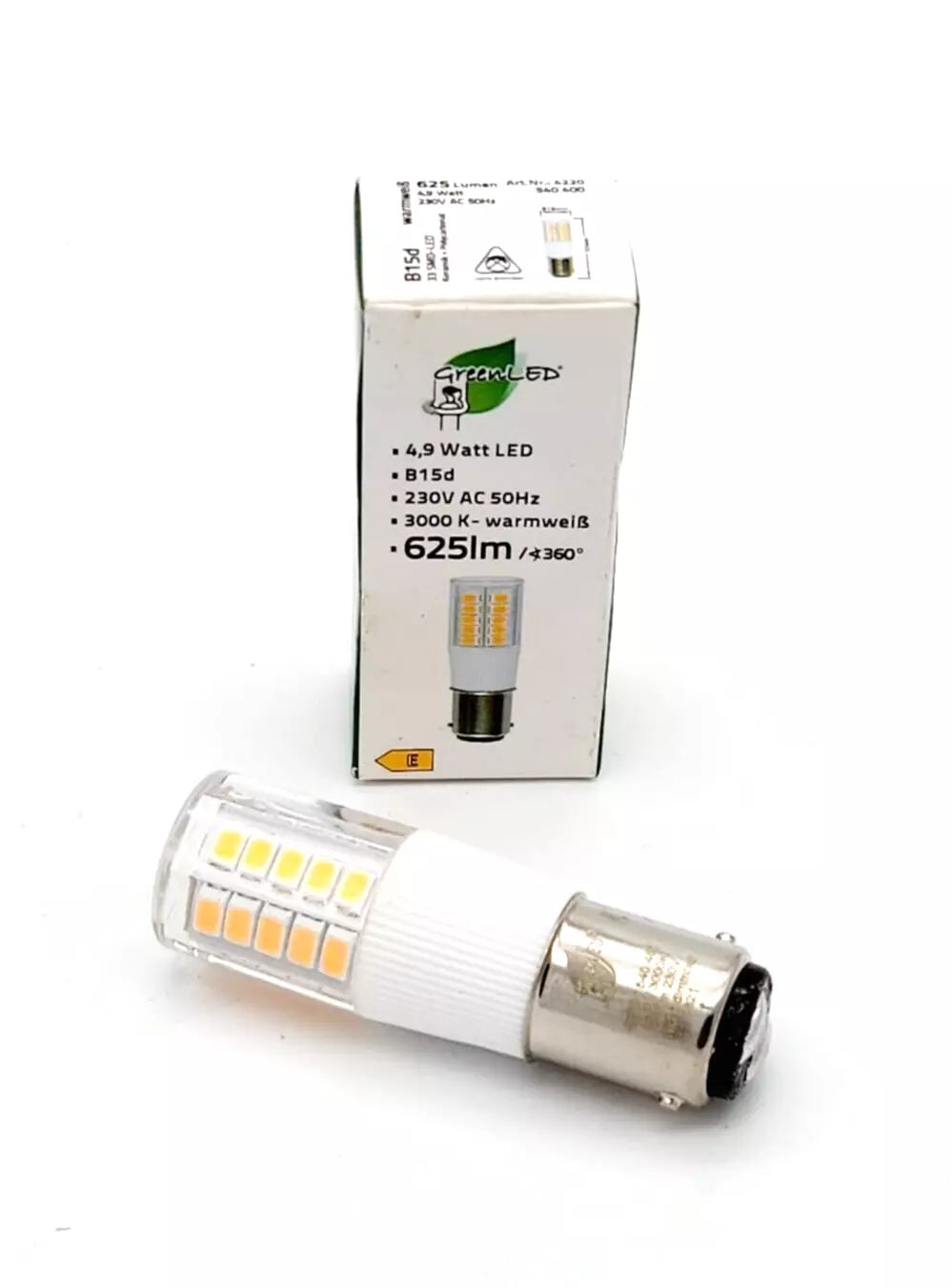 GreenLED 4220 Mini-Lampe B15d 4,9W 625lm 3000K warmweiss 230V AC 50Hz 360° - A&T Onlineshop