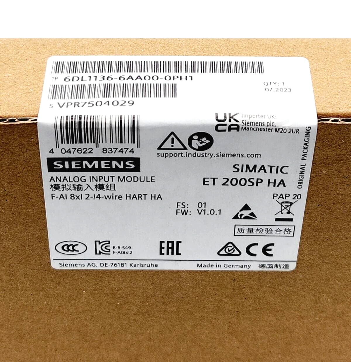 Siemens 6DL1136-6AA00-0PH1 SIMATIC ET 200SP HA analoges Eingangsmodul - A&T Onlineshop